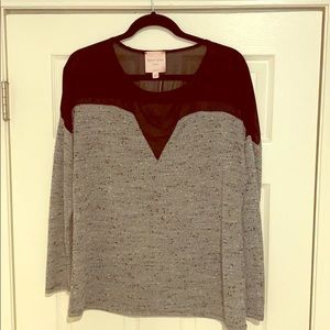 Marbled knit sweater with sheer neckline